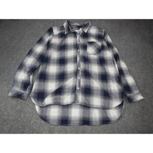 Sonoma‎ Flannel Button Down Everyday Shirt Women's XL Navy Blue & White Plaid